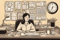 Female CEO Managing Busy Schedule at Office Desk. Generative Ai