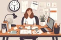 Female CEO Managing Busy Schedule at Office Desk. Generative Ai
