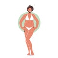 Female Character Apple Figure Type, Woman with Round Body Shape Having Big Belly and Buttocks, Girl Posing in Bikini