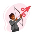 Female Character Archer Aiming At Target With Percent Sign Instead Of An Arrow, Symbolizing Interest Rate Hikes