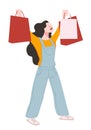 Female character with bags shopping in mall vector