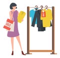 Choosing Clothes, Woman Shopping, Store Vector