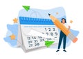 Female Character Circle Date on Huge Calendar Planning Important Matter. Time Management, Work Royalty Free Stock Photo