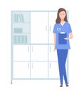 Female character with clipboard. Doctor, physician, therapist portrait. Nurse working in a hospital Royalty Free Stock Photo