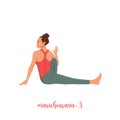 Female character doing hatha yoga pose