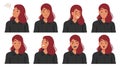 Female Character Emotions Set. Woman Thinking, Joy Radiates From A Wide Smile, Crying, and Yelling. Girl Expressions Royalty Free Stock Photo