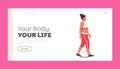 Female Character Healthy Life Landing Page Template. Corpulent Fat Woman Wear Sport Suit Walking. Fatty Girl Weight Loss Royalty Free Stock Photo