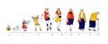 Female Character Life Cycle. Woman in Different Ages Newborn Baby, Toddler Child, Teenager, Adult and Elderly Person