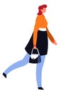 Female character in overcoat holding handbag accessory vector