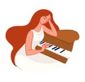 Female character pianist looking for inspiration