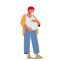 Female Character Prepare for Maternity, Pregnancy, Motherhood Concept. Beautiful Redhead Pregnant Woman Isolated on Whit