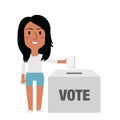 Female Character Putting Vote In Ballot Box