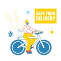 Female Character Riding Bicycle Delivering Food to People at Covid19 Pandemic Quarantine Self Isolation