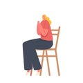 Female Character Sitting On A Chair, Eyes Closed And Hands Clasped. Woman Prays For Solace, Guidance, And Inner Peace