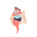 Female Character Sleeping Pose Lying on Back Hugging Pillow in Bed Top View. People Night Relaxation, Girl Sleep or Nap