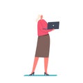 Female Character Standing with Laptop in Hands Isolated on White Background. Freelancer, Programmer, Coder or Analyst