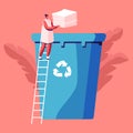 Female Character Throw Paper Trash into Litter Bin Container with Recycling Sign. Ecology Protection, Earth Pollution Royalty Free Stock Photo