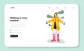 Female character under the rain web banner or landing page. Rainy Royalty Free Stock Photo