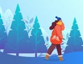 Female Character Walking in Cold Winter Forest Royalty Free Stock Photo