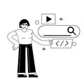 Female character web designer. Website development. Coding and programming.