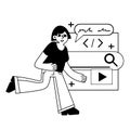 Female character web designer. Website development. Coding and programming