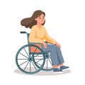 Female character in a wheelchair, young woman with disabilities. Disability rights concept. Illustration