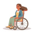 Female character in a wheelchair, young woman with disabilities. Disability rights concept. Illustration