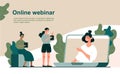 Female characters attending online webinar together