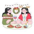 Female characters celebrate christmas and new year. Cute friends