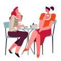 Female characters drinking coffee or tea and talk Royalty Free Stock Photo