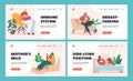 Female Characters Feeding Baby with Breast Landing Page Template Set. Breastfeeding, Healthy Natural Nutrition for Child Royalty Free Stock Photo