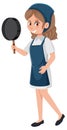 Female chef in blue apron