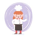 Female chef cartoon character with spatula utensil kitchen