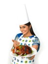 Female chef with her roasted chicken Royalty Free Stock Photo