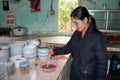 Female chef process fried cicadas