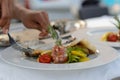 Female Chef in restaurant kitchen cooking Royalty Free Stock Photo