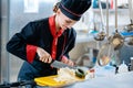 Chef cutting cauliflower Royalty Free Stock Photo