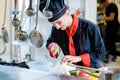 Chef cutting cauliflower Royalty Free Stock Photo