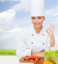 Female chef with vegetables showing ok sign Royalty Free Stock Photo