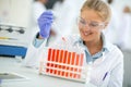 Female chemical assistant doing experiment in chemical laborator