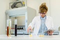 Chemist working with terpene CBD crystals in laboratory Royalty Free Stock Photo