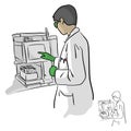 Female chemist using computer in laboratory vector illustration