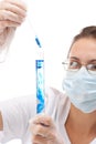 Female chemist using test tubes Royalty Free Stock Photo