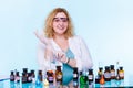 Female chemistry student with glassware test flask. Royalty Free Stock Photo