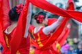 Female Chinese Dancers with Red ribbons