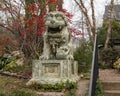 Female Chinese guardian Lion at the entrance to Dragon Park in the Oak Lawn neighborhood in Dallas, Texas.