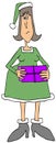 Female Christmas elf holding a package