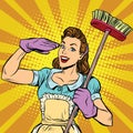 Female cleaner cleaning company pop art retro Royalty Free Stock Photo