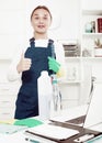 Female cleaner with duster Royalty Free Stock Photo