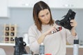 Female cleaning boots with sponge